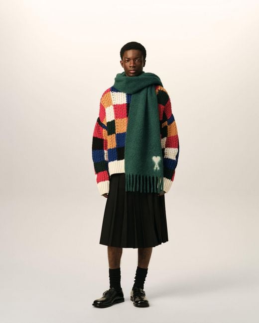 AMI Green Alpaca Scarf With Ami De Coeur