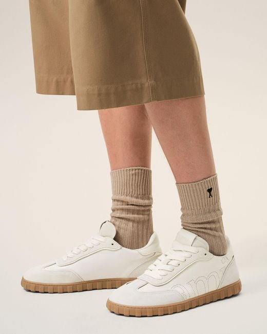 AMI Natural Cowhide Leather Step Sneakers