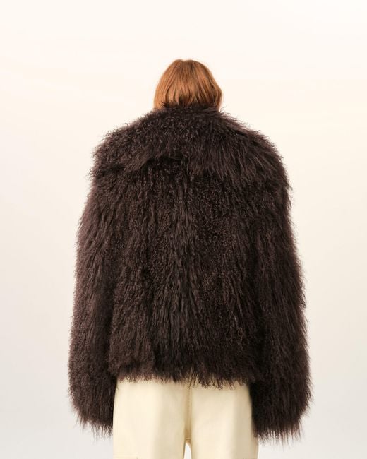 AMI Brown Lamb Shearling Short Jacket