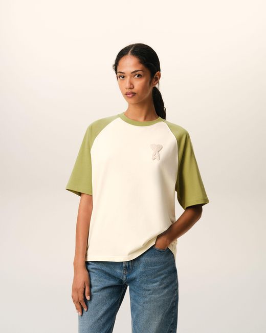 AMI Natural And Cotton Ami De Coeur Knitted Patch T-Shirt