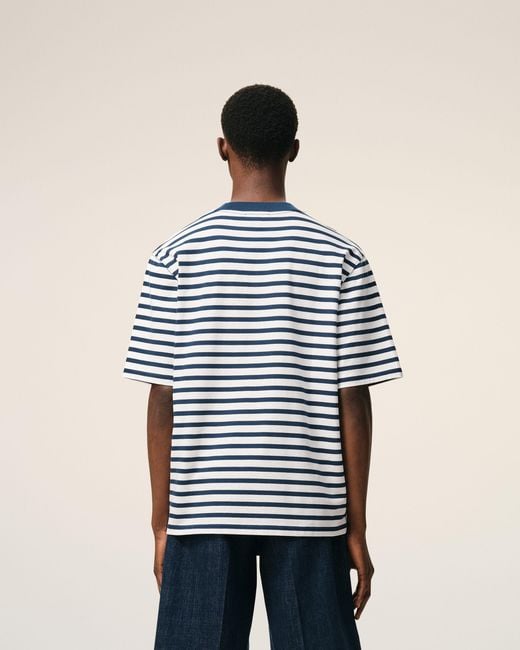 AMI Blue Cotton Boxy Fit Mariniere Ami De Coeur T-Shirt