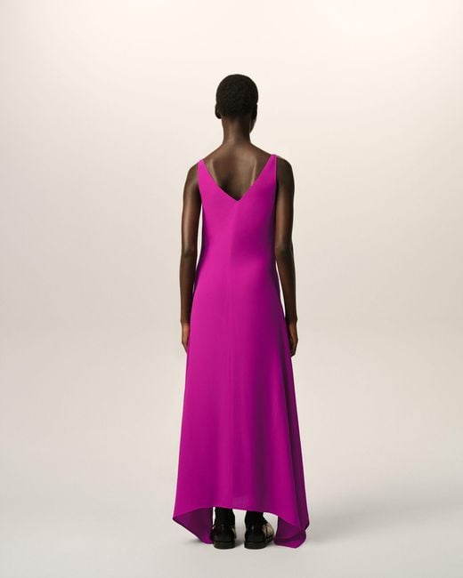 AMI Pink Long Silk-Blend Godet Dress