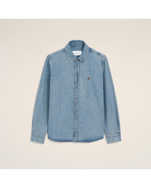 AMI Blue Denim Cotton Ami De Coeur Shirt