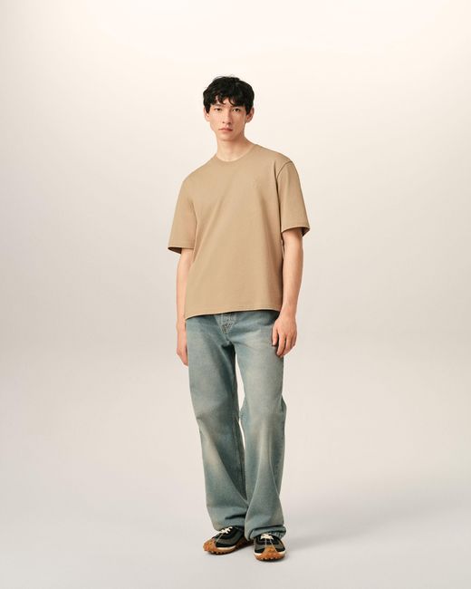 AMI Natural Cotton T-Shirt With Embossed Ami De Coeur