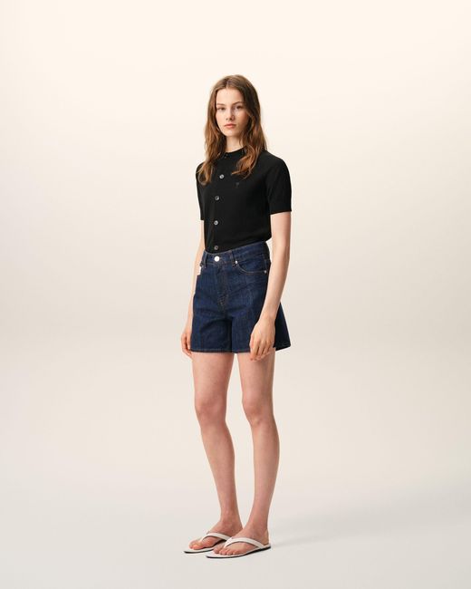 AMI Blue Cotton Heritage Label Shorts