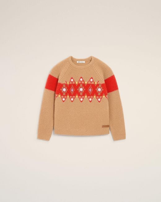 AMI Pink Wool Round Collar Cross Stitch