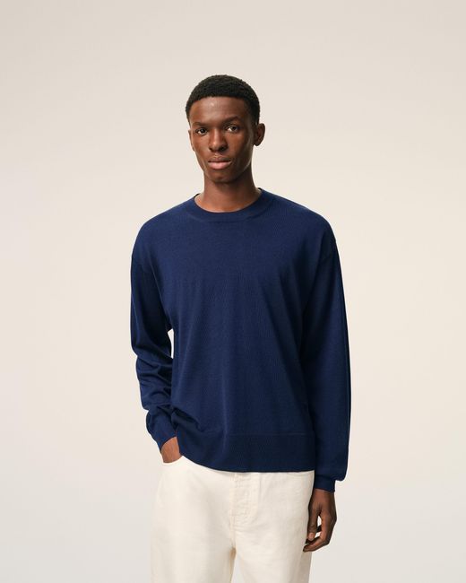 AMI Blue Bleu Thin Wool Crewneck Ami De Coeur Sweater
