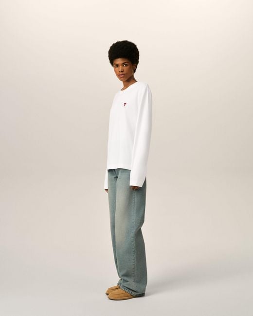 AMI Natural Cotton Longsleeves T-Shirt With Ami De Coeur