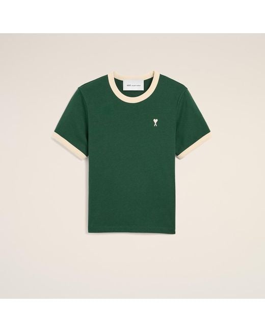 AMI Green Contrasted Cotton T-Shirt With Ami De Coeur