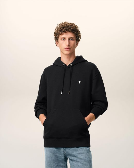 AMI Black Cotton Ami De Coeur Hoodie for men