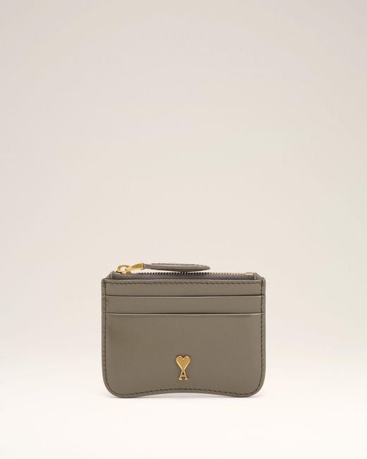 AMI Natural Glazed Leather Paris Paris Zipped Card Holder