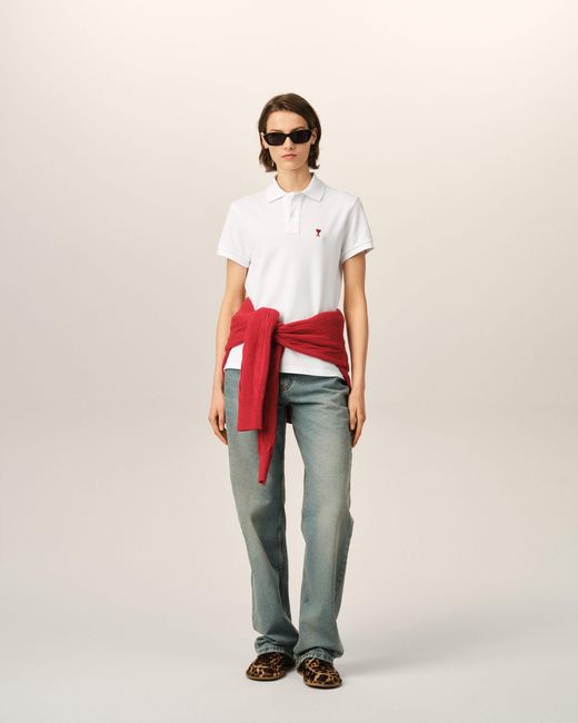AMI Natural Cotton Polo With Ami De Coeur