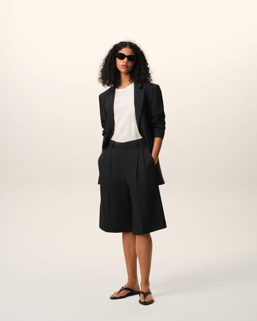 AMI Black New Wool High Waist Wide Bermuda Shorts