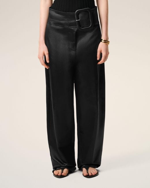 AMI Black Satin Buckled Belt Trousers