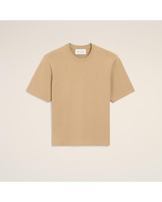 AMI Natural Cotton T-Shirt With Embossed Ami De Coeur