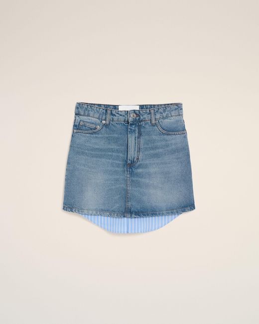 AMI Blue Cotton Mini Skirt