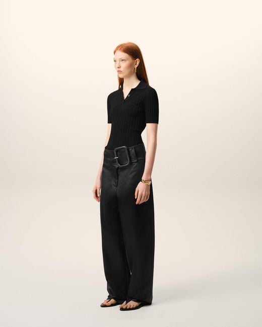 AMI Black Satin Buckled Belt Trousers