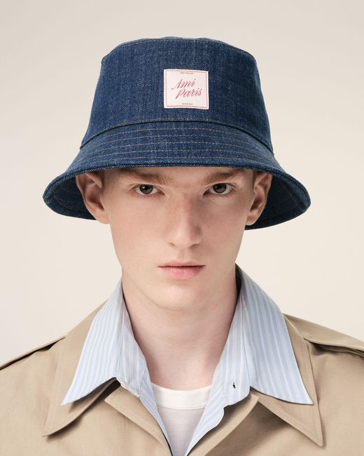 AMI Blue Denim Cotton Heritage Patch Hat