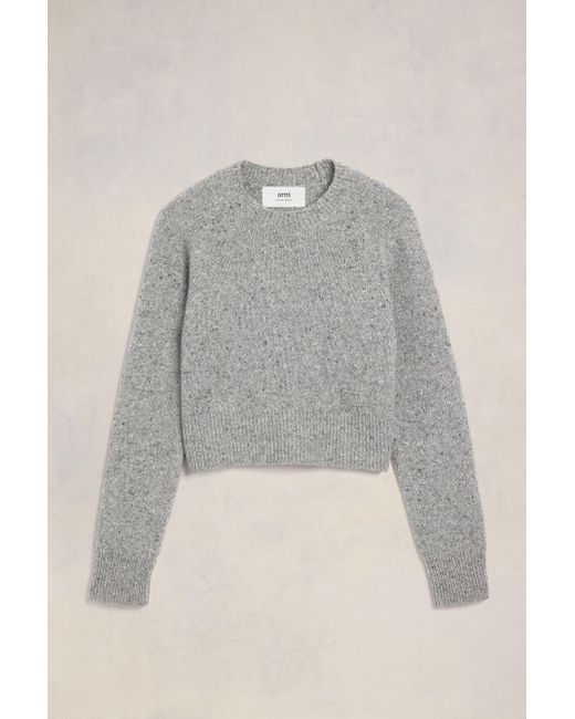AMI Gray Ami Embroidery Crewneck Sweater for men