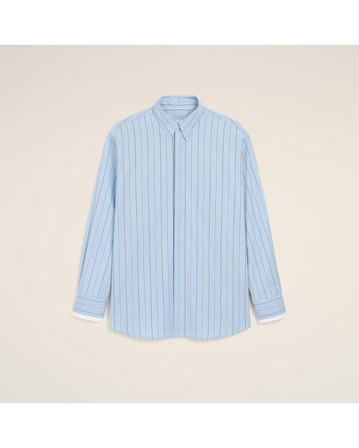 AMI Blue Large Striped Cotton Shirt With Removable Collar