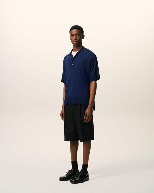 AMI Blue Thin Wool Short Sleeves Ami De Coeur Polo