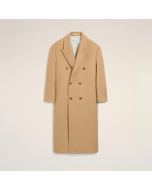AMI Natural Long Double Breasted Wool Coat for men