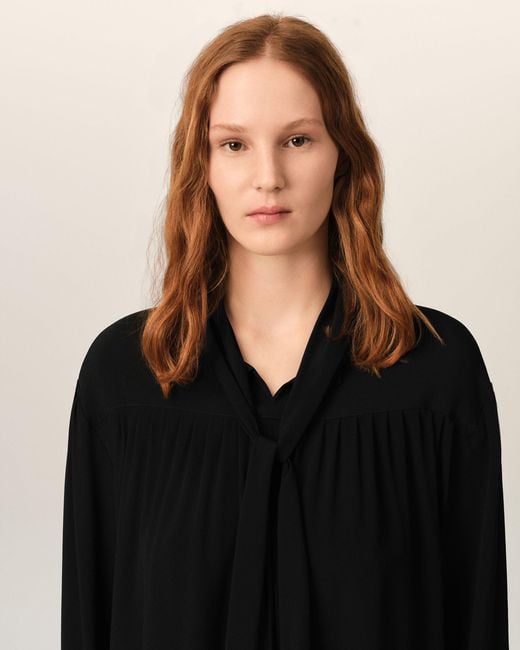 AMI Black Midi Lavalliere Silk-Blend Dress