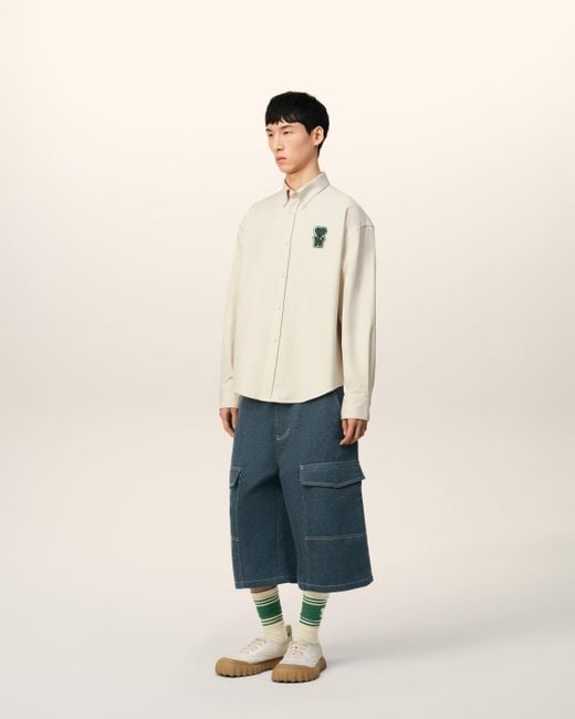 Chemise Blanche Coupe Boxy En Coton Avec Patch Ecru & Vert Fonce AMI en coloris Natural