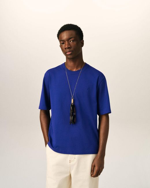AMI Blue Cotton T-Shirt With Embossed Ami De Coeur