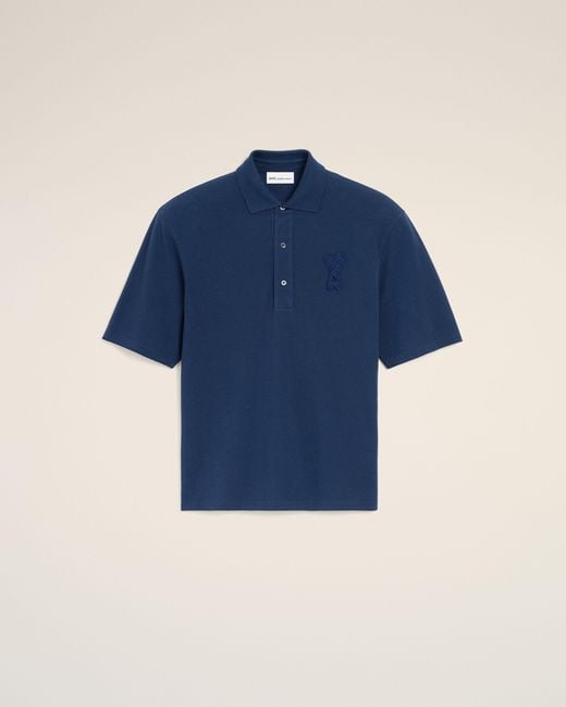 AMI Blue Cotton Ami De Coeur Knitted Patch Polo