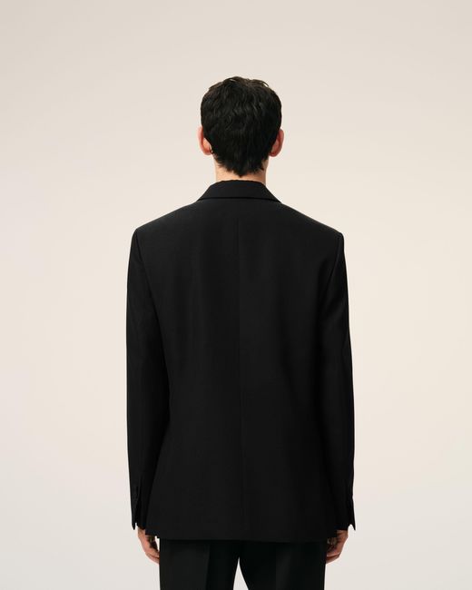 AMI Black New Wool Double Breasted Straight Smocking Jacket for men