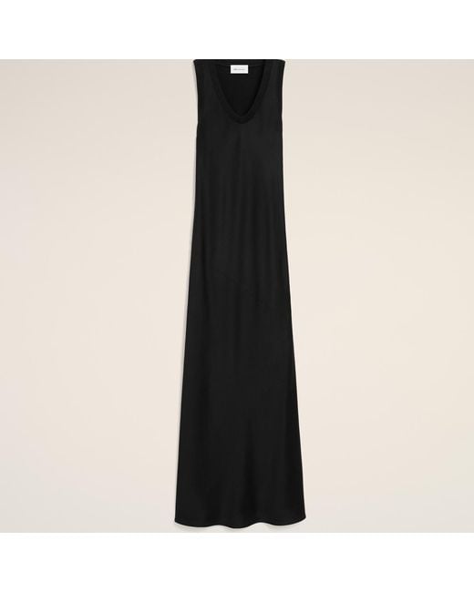 AMI Black Satin Maxi Tank Dress