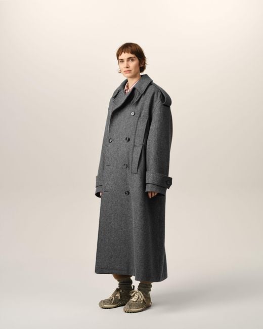 AMI Gray Wool Trench Coat