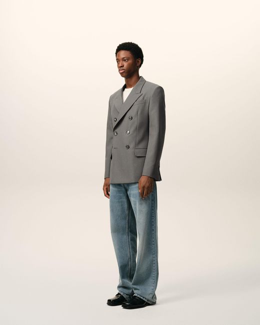 AMI Gray New Wool Double Breasted Straight Jacket for men