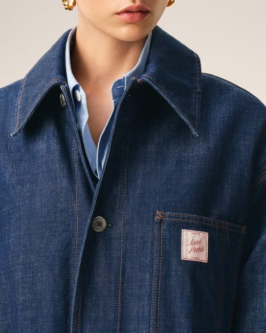 AMI Blue Cotton Heritage Label Worker Jacket