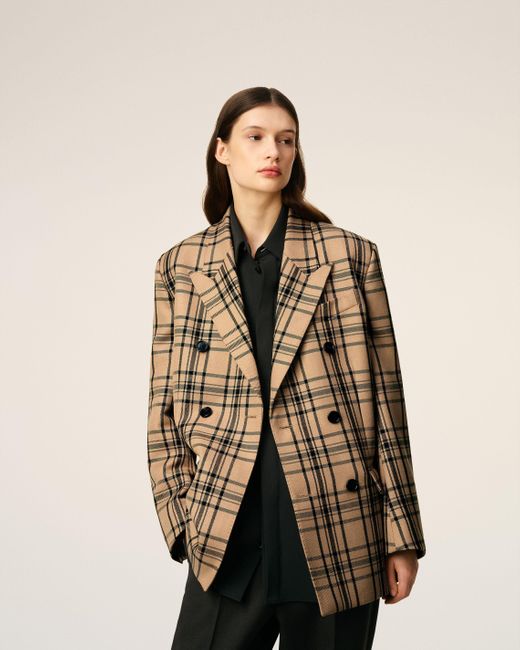 AMI Natural Wool Checked Loose Double Breasted Jacket