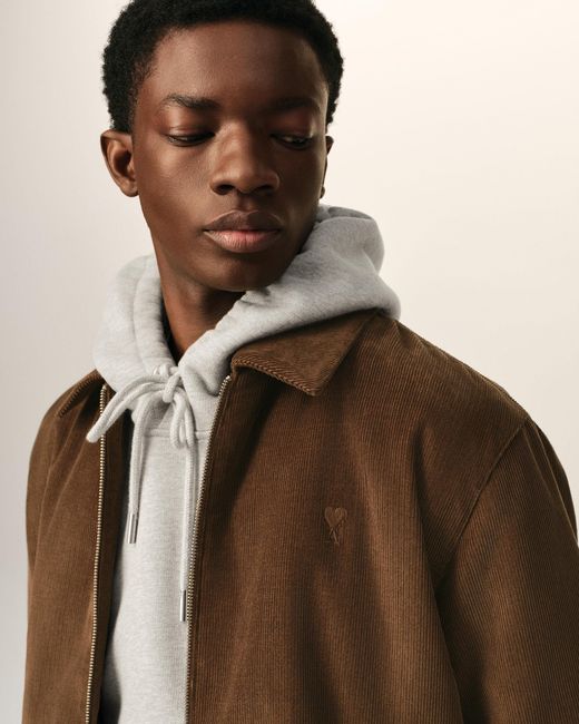 AMI Brown Corduroy Cotton Padded Jacket With Ami De Coeur for men