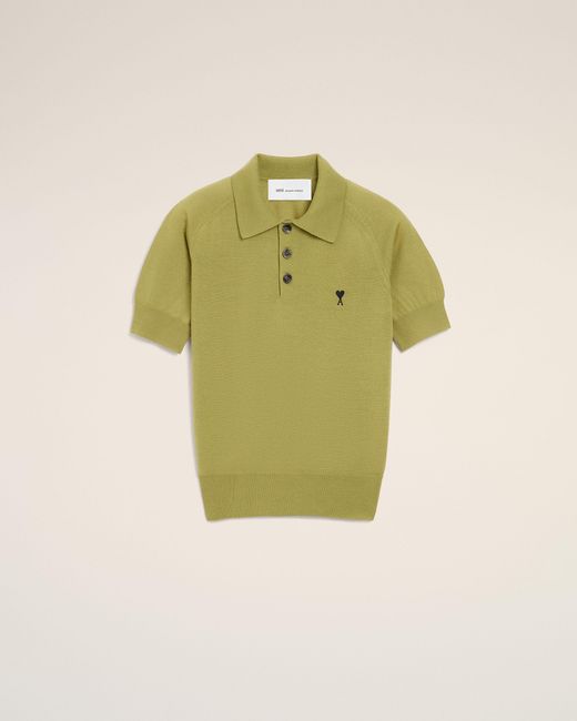 AMI Green Wool Short Sleeves Ami De Coeur Polo
