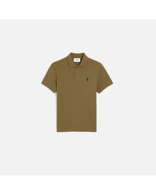 AMI Green Cotton Contrasted Ami De Coeur Polo Shirt for men