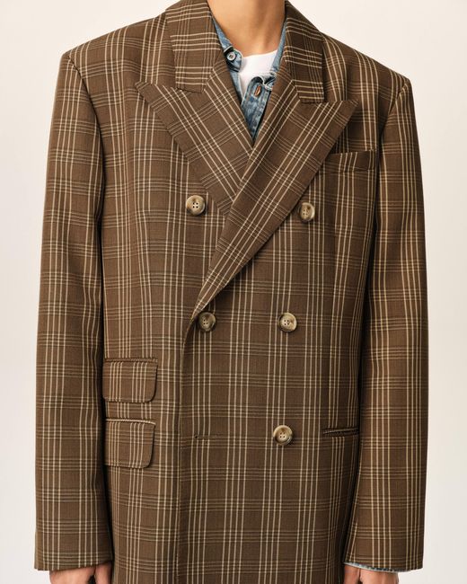AMI Natural Double Breasted Checkered Wool Blazer