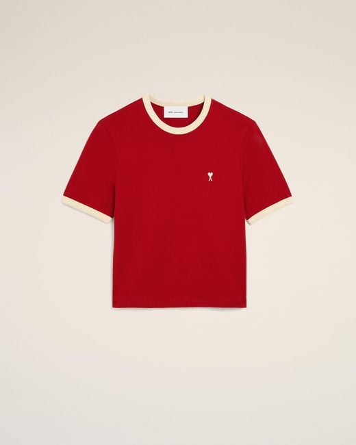 AMI Red Contrasted Cotton T-Shirt With Ami De Coeur for men