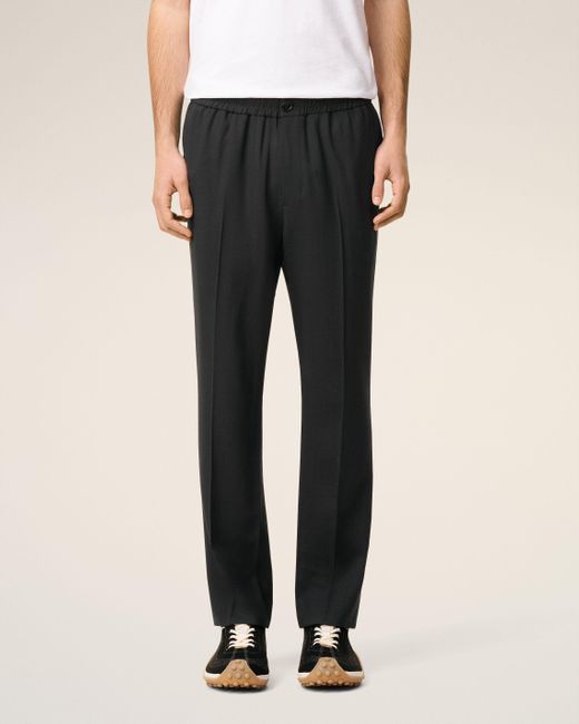 AMI Black Wool Elasticated Waist Trousers for men