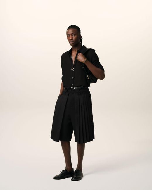 AMI Black Wool Pleated Bermuda for men