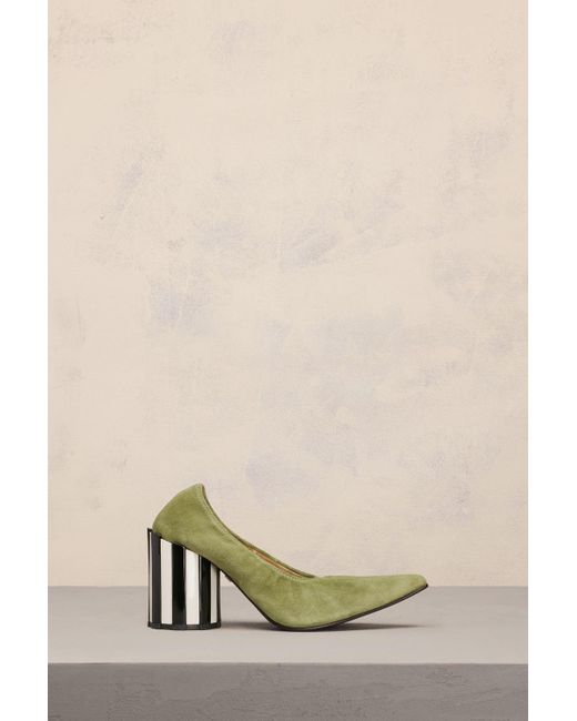 AMI Green Pointed Toe Pleated Pumps