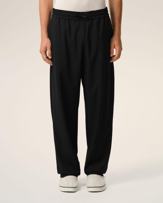 AMI Black New Wool Elasticated Waist Trousers for men
