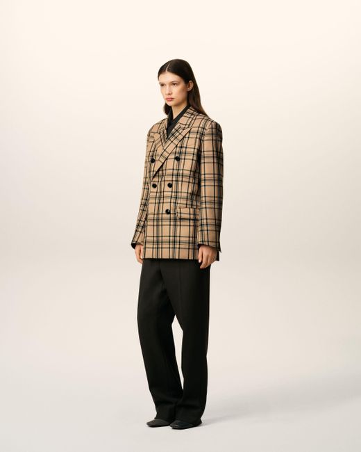 AMI Natural Wool Checked Loose Double Breasted Jacket