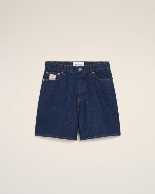 AMI Blue Cotton Shorts With Heritage Label for men