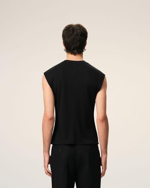 AMI Black Jersey Sleeveless Fitted Top