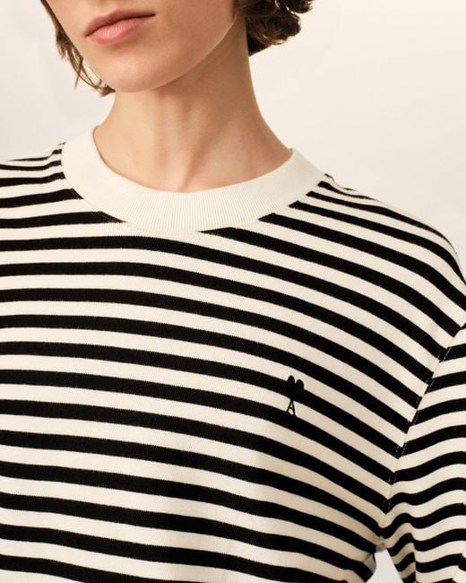 AMI Natural And Mariniere Cotton T-Shirt With Ami De Coeur