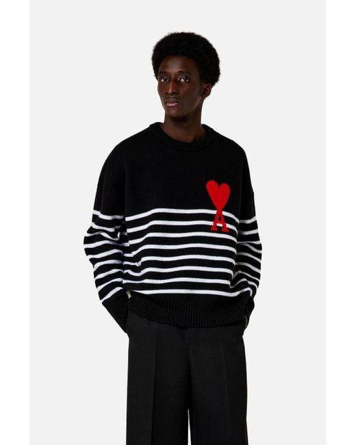 AMI Black Ami De Coeur Striped Oversize Sweater for men